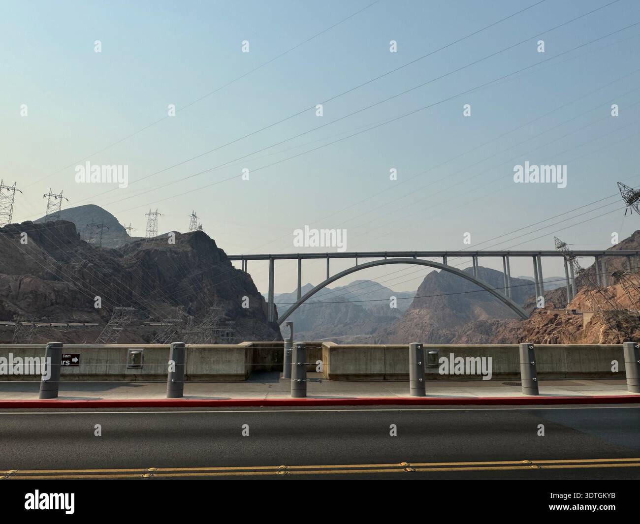 Mike O'Callaghan–Pat Tillman Memorial Bridge spanning the Colorado River at Hoover Dam, dramatic canyon landscape between Nevada and Arizona, USA. - Smartphone Captured Stock Image