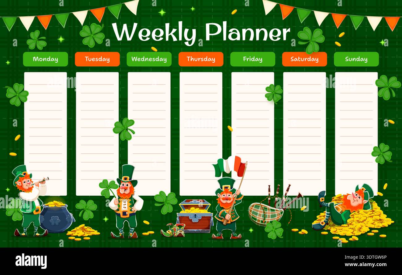 Weekly planner schedule template for Saint Patrick Stock Vector