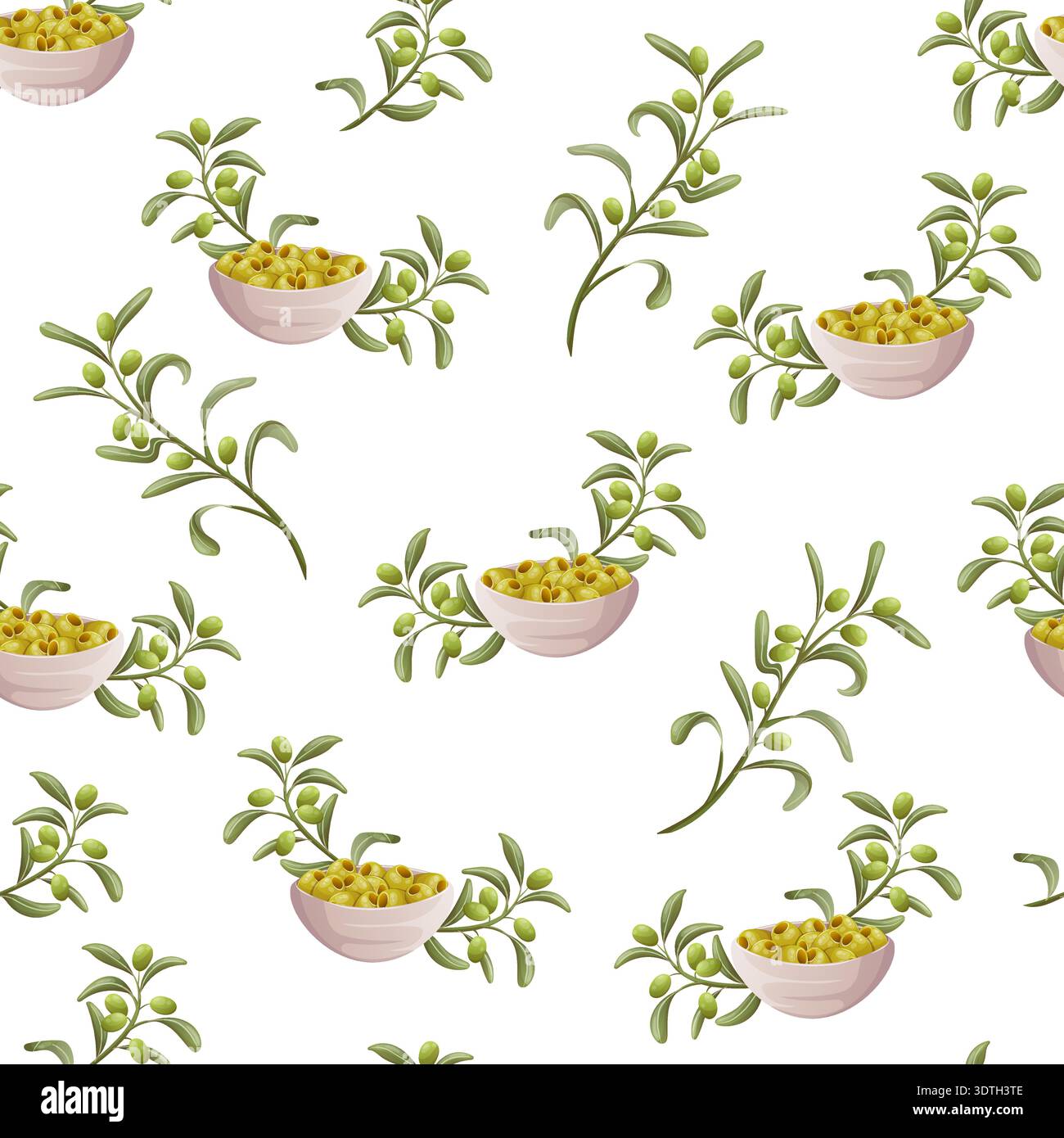 Seamless olives and bowl pattern Stock Vector
