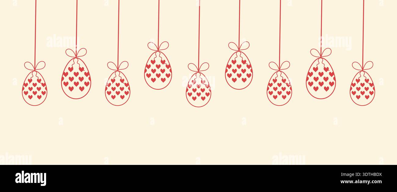 Easter banner with hanging eggs and heart patterns vector illustration. Stock Vector