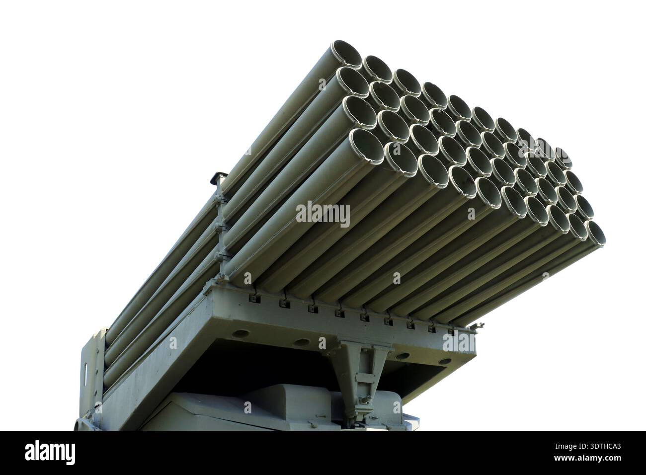 Tank With Grad Rockets A Russian Grad rocket launcher on a white background. Russian 40-barrel ...