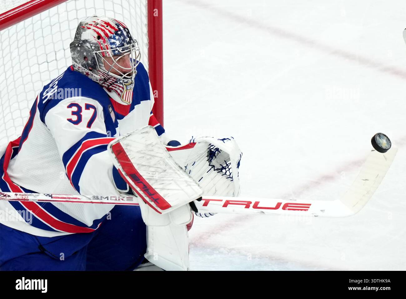 Connor Block United States goalkeeper Connor Hellebuyck blocks a shot against Canada ...