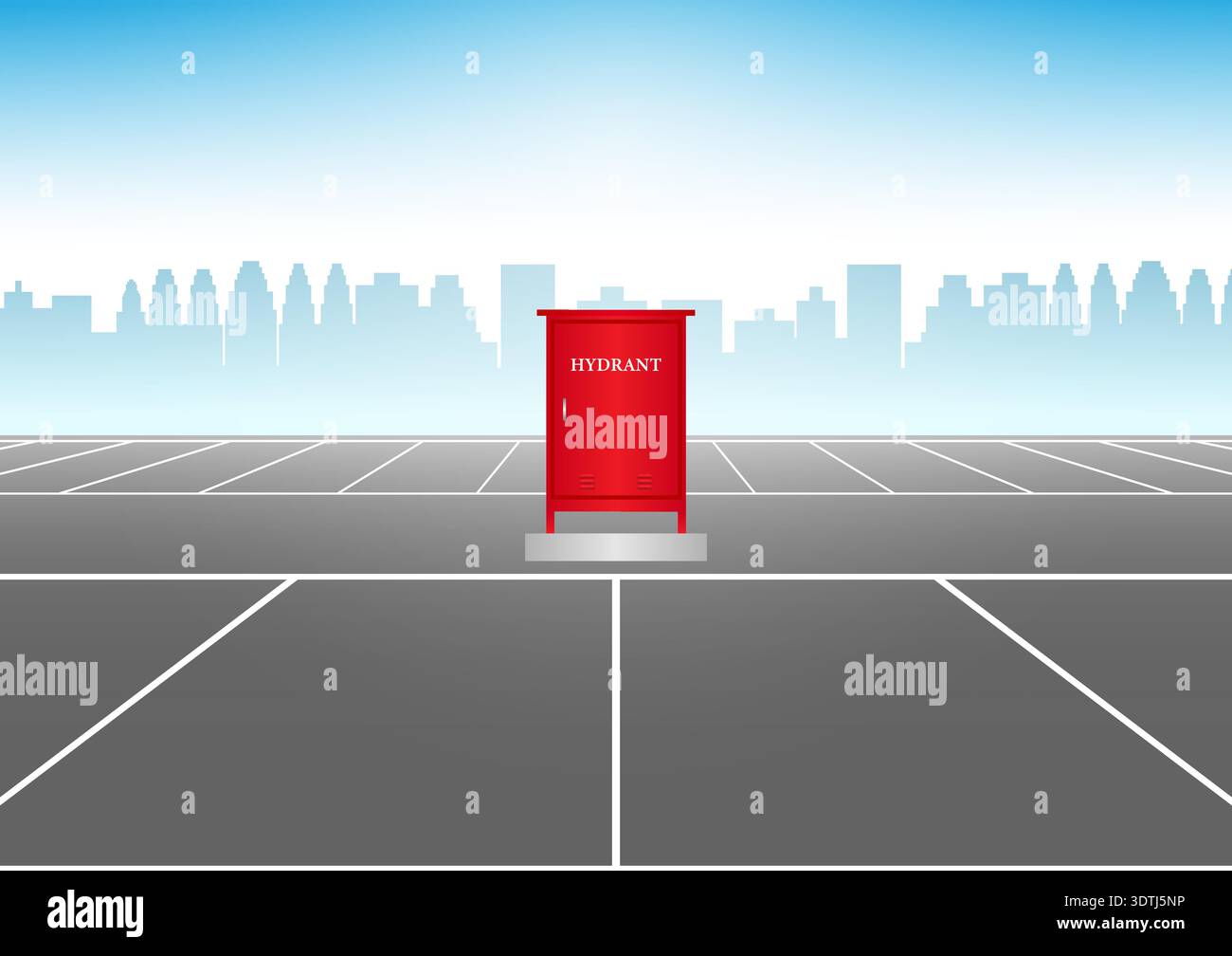 Fire Hydrant Box in Parking Lot. Red Fire Hydrant. Vector Illustration. Stock Vector