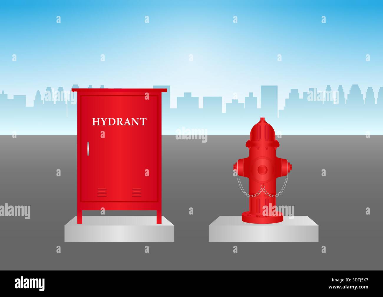 Hydrant Box and Fire Hydrant in Parking Lot. Vector Illustration. Stock Vector