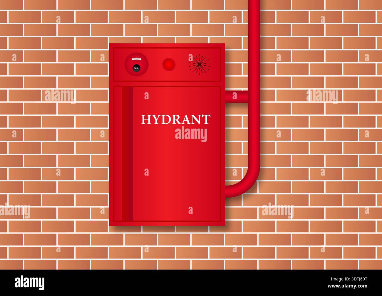 Fire Hydrant Box on Wall in the Building. Red Fire Hydrant. Vector Illustration. Stock Vector