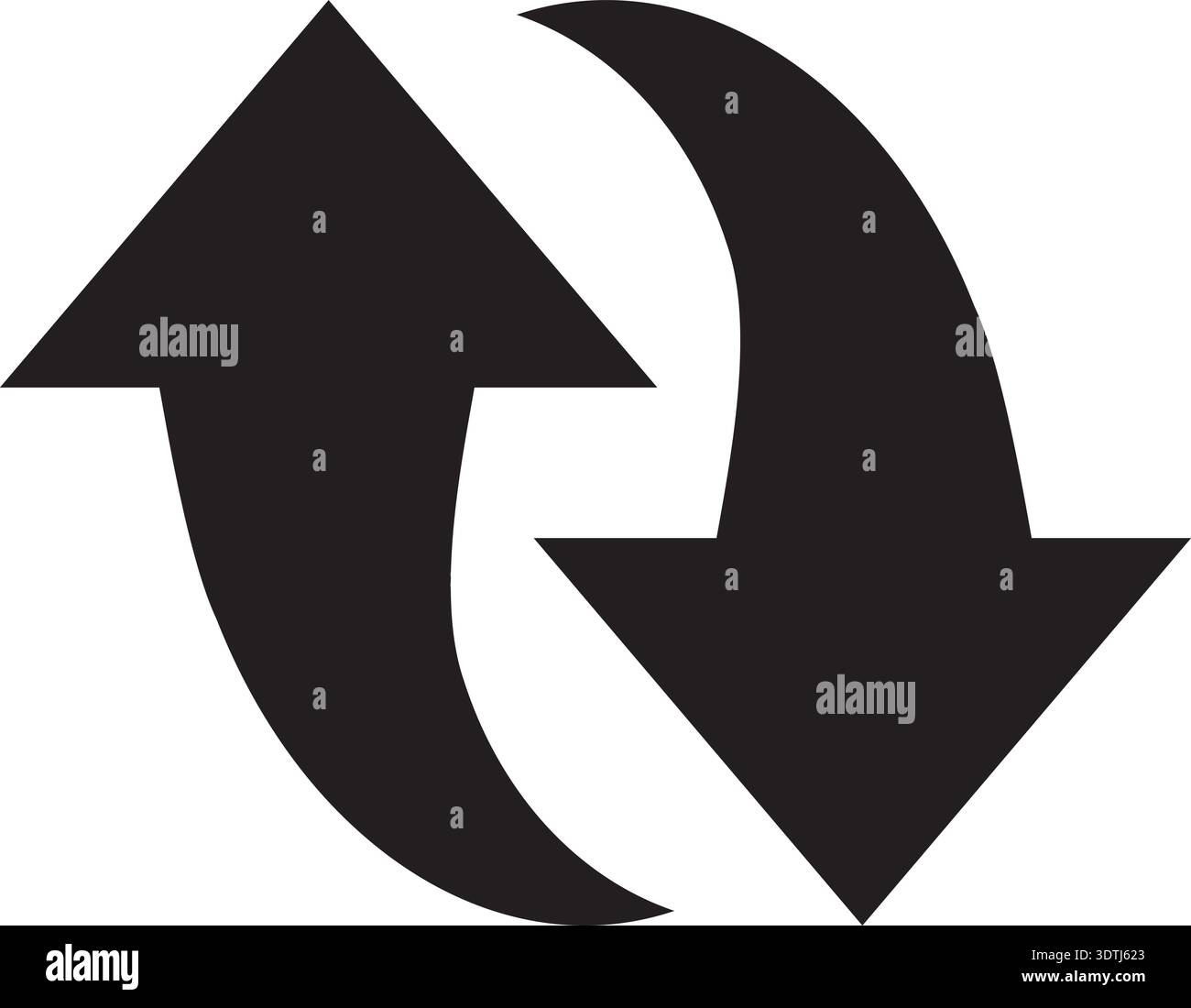 Silhouette of two arrows forming a loop in a circular motion indicating ...