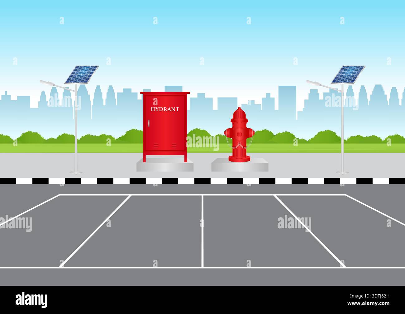 Hydrant Box and Fire Hydrant in Parking Lot. Vector Illustration. Stock Vector