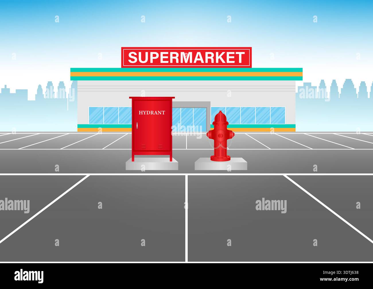 Hydrant Box and Fire Hydrant in Parking Lot. Vector Illustration. Stock Vector