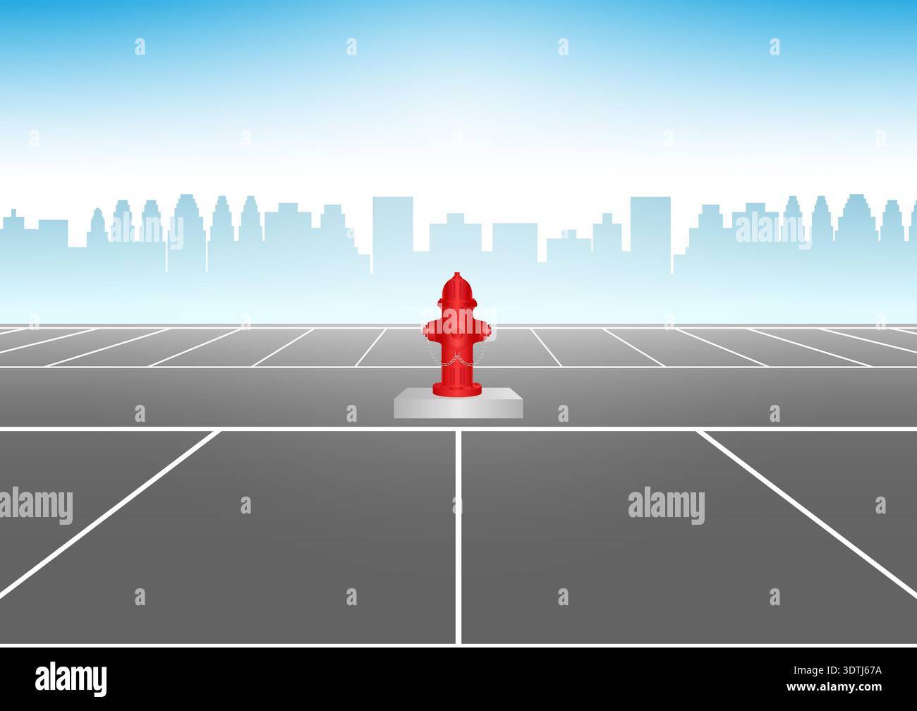 Red Fire Hydrant in Parking Lot. Vector Illustration. Stock Vector