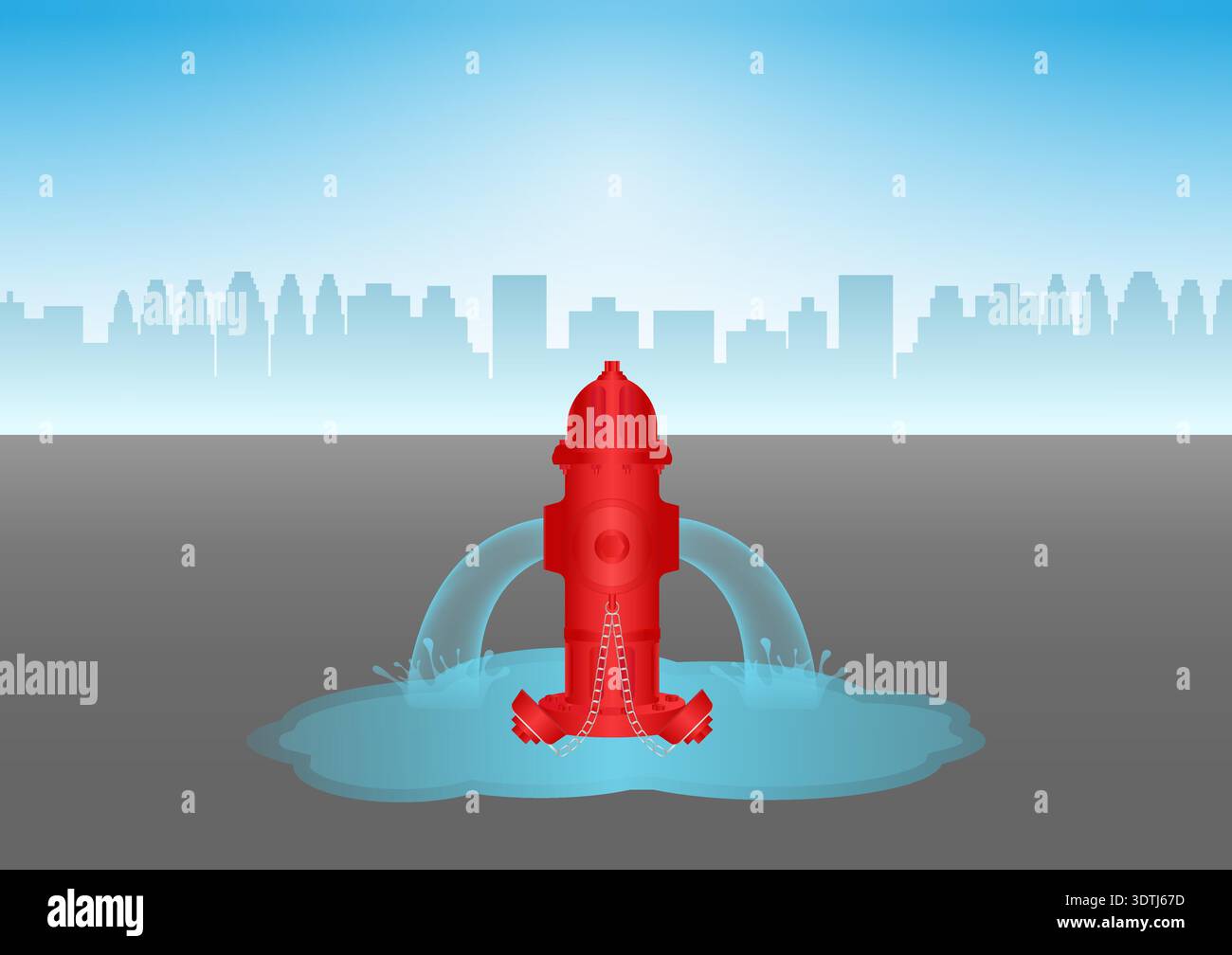 Red Fire Hydrant in Parking Lot. Vector Illustration. Stock Vector
