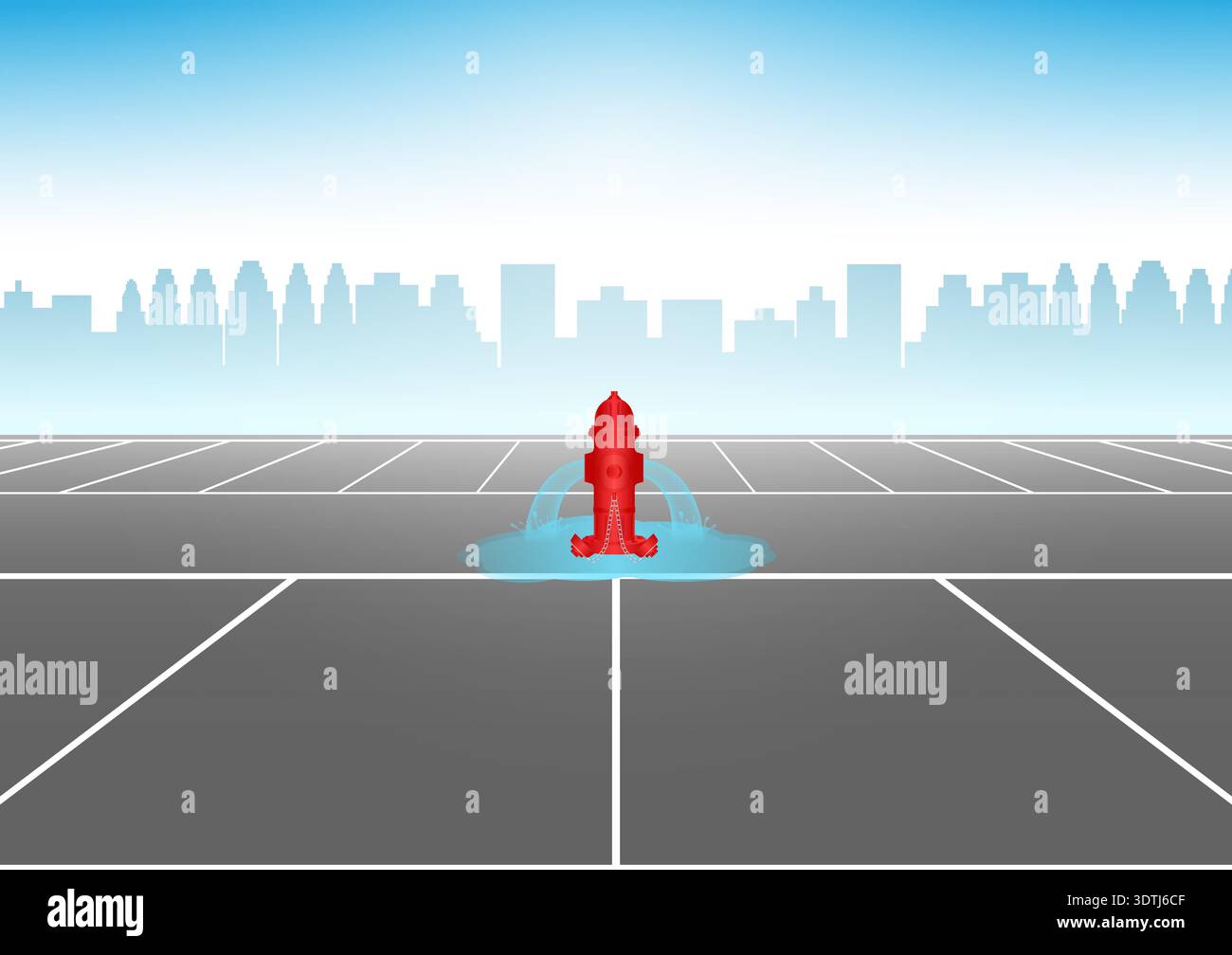 Red Fire Hydrant in Parking Lot. Vector Illustration. Stock Vector