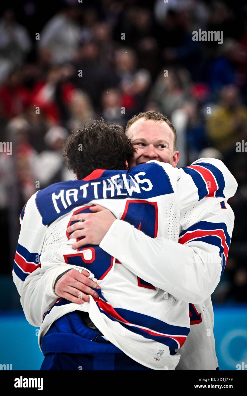 MILAN, ITALY - FEBRUARY 22: Brady Tkachuk of United States and Auston ...