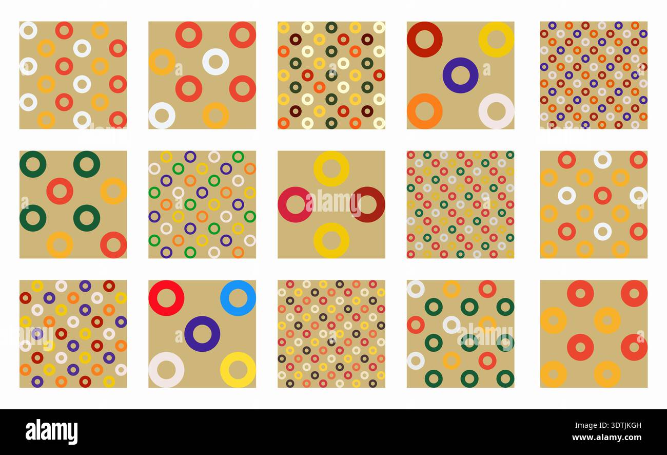 Festive seamless vector patterns with colorful rings and circles, perfect for Christmas, Xmas, and New Year designs. Great for holiday-themed Stock Vector