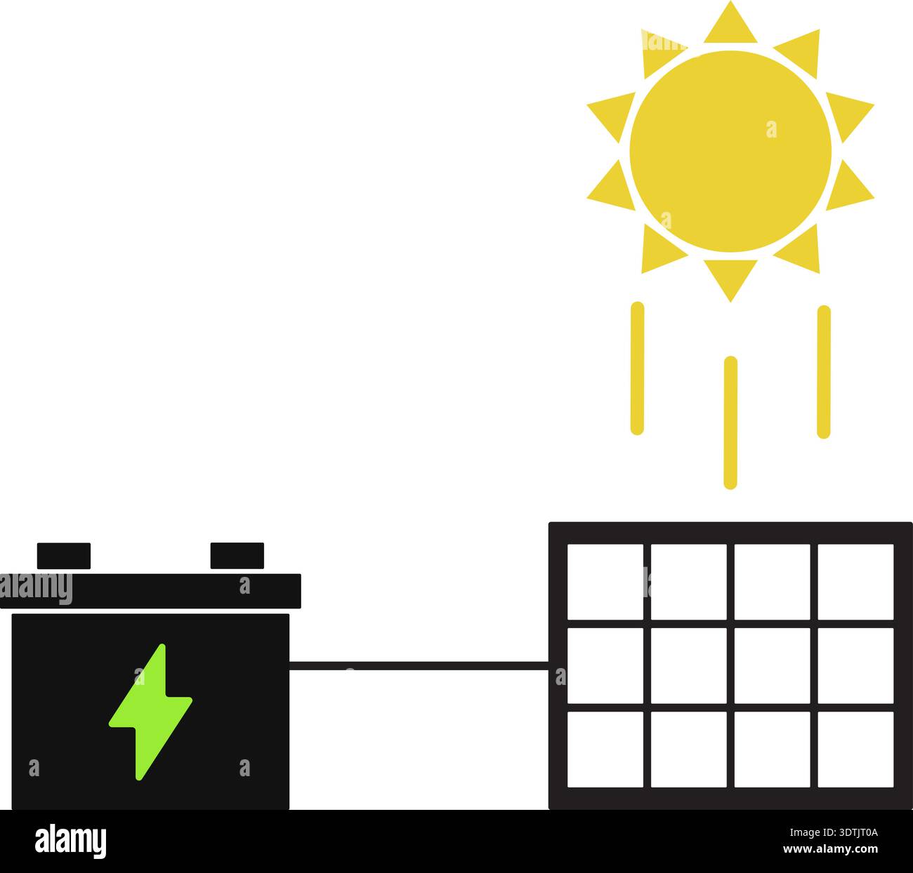Power circuit illustrated with a sun radiating light to a solar panel ...