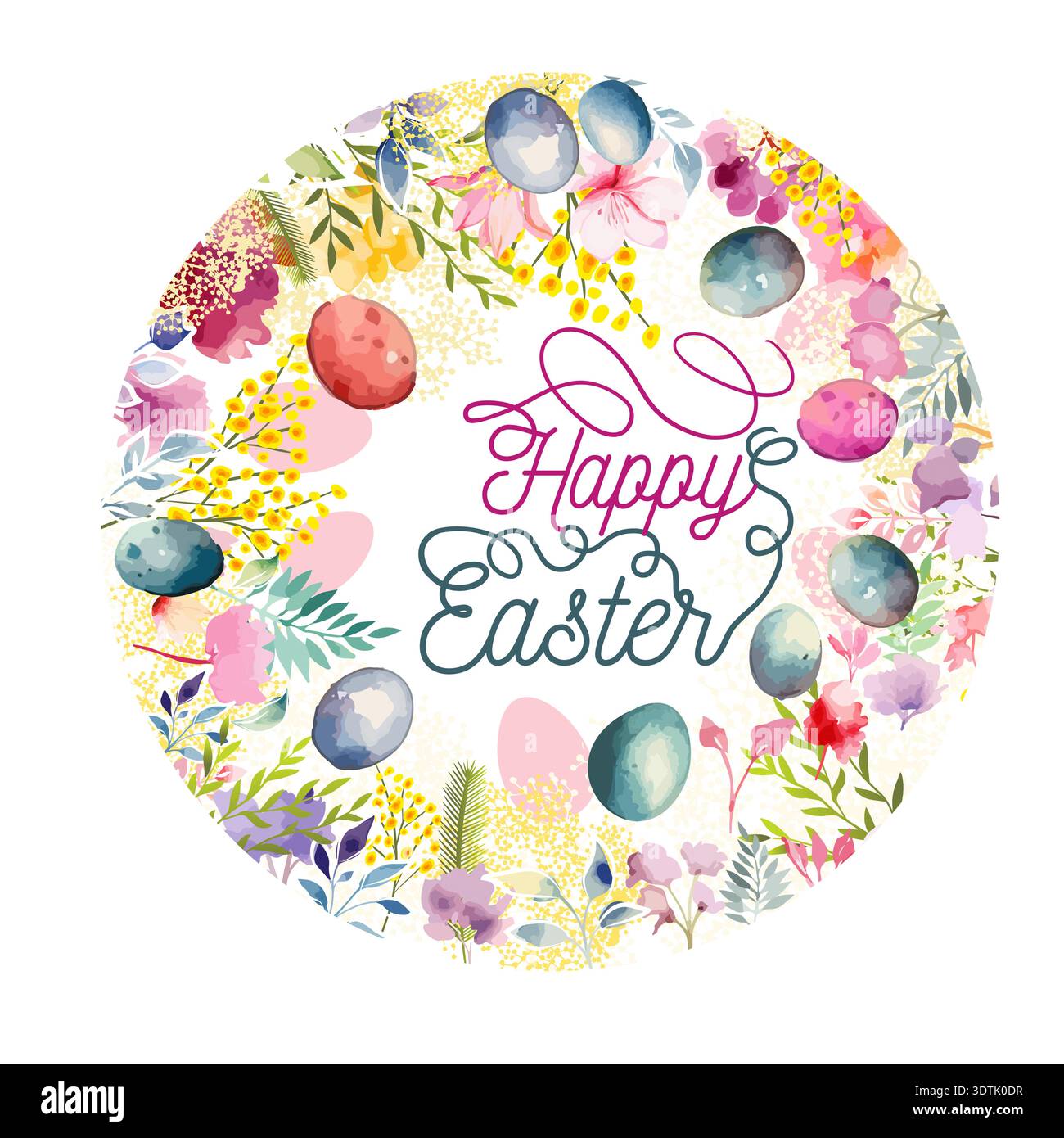Happy Easter Round postcard. Easter card with egg. hand drawn. Not AI, Vector illustration. Stock Vector