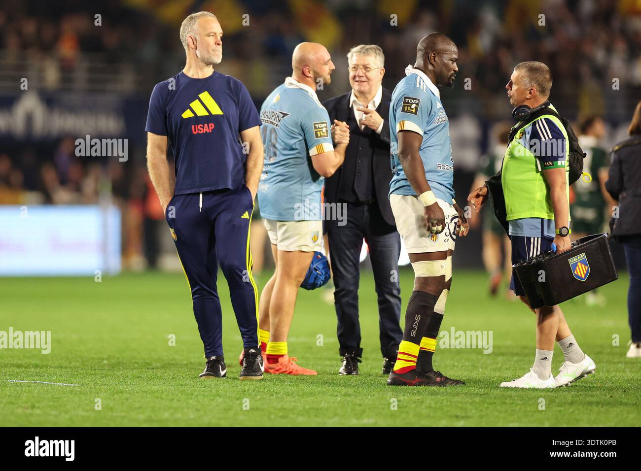 Francois RIVIERE chairman of Perpignan celebrates the victory with his ...