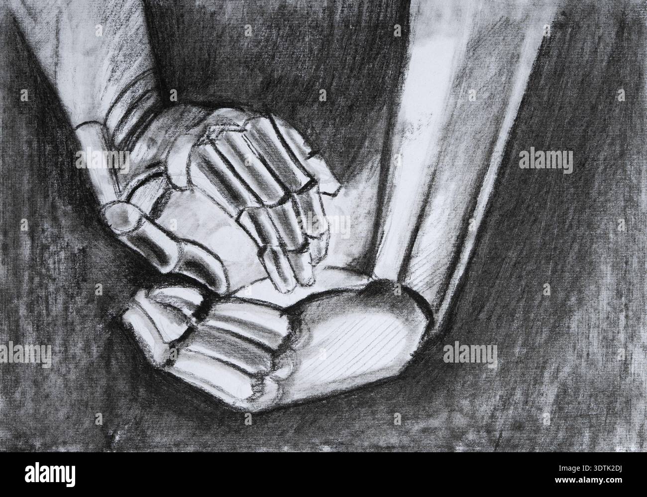 Futuristic mechanical robotic arms pencil illustration. Stock Photo