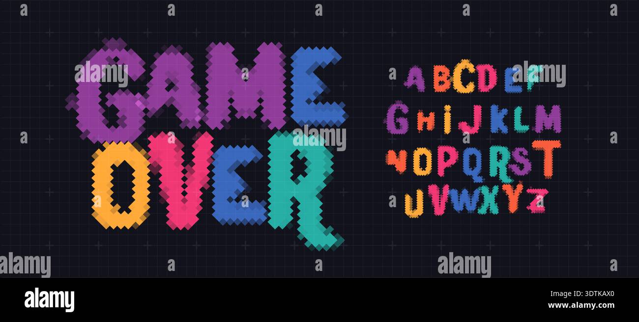 Game Over Font Logo Alphabet Y2K Pixel Letter Set Modern Typography ...