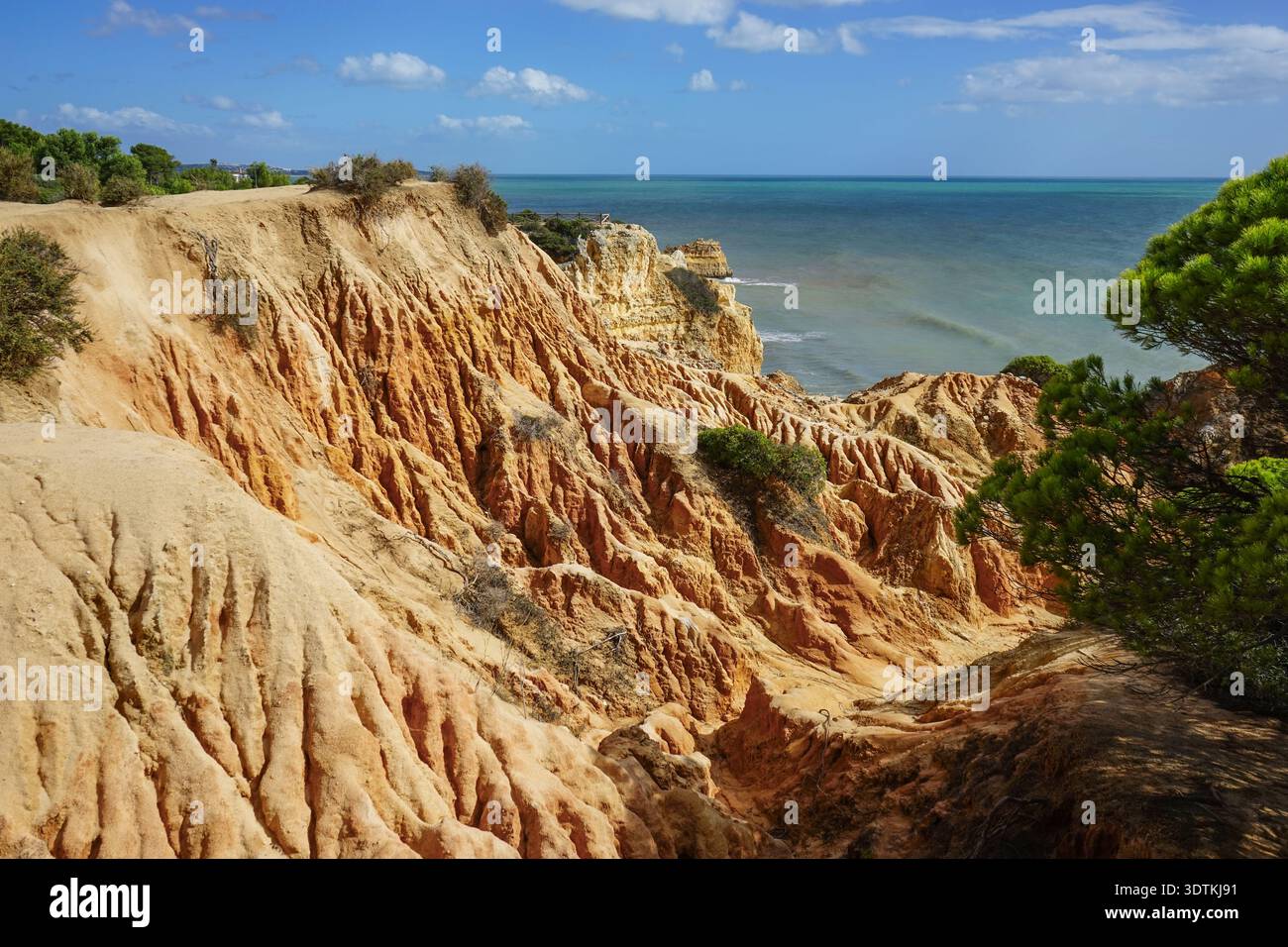Coastal Erosion near Praia da Marinha, Algarve, Portugal Stock Photo