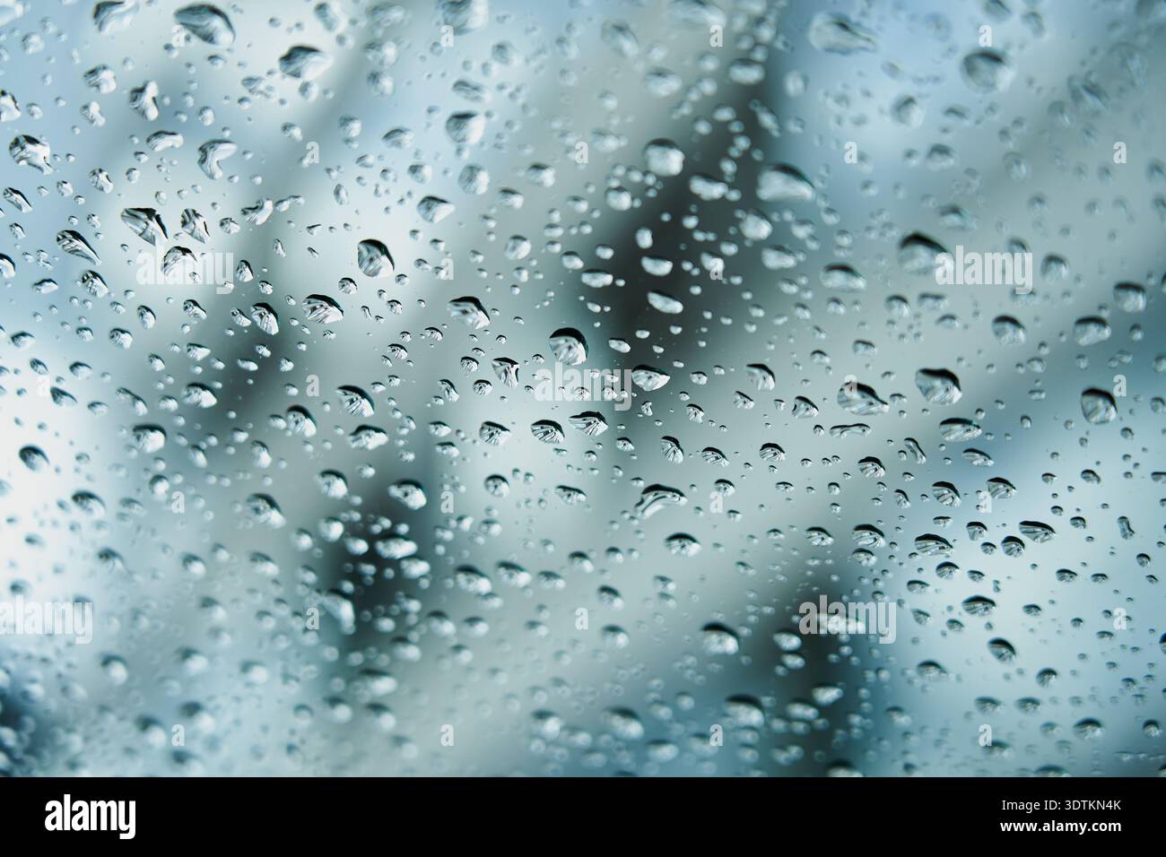 Raindrops on glass with blurred background. Stock Photo