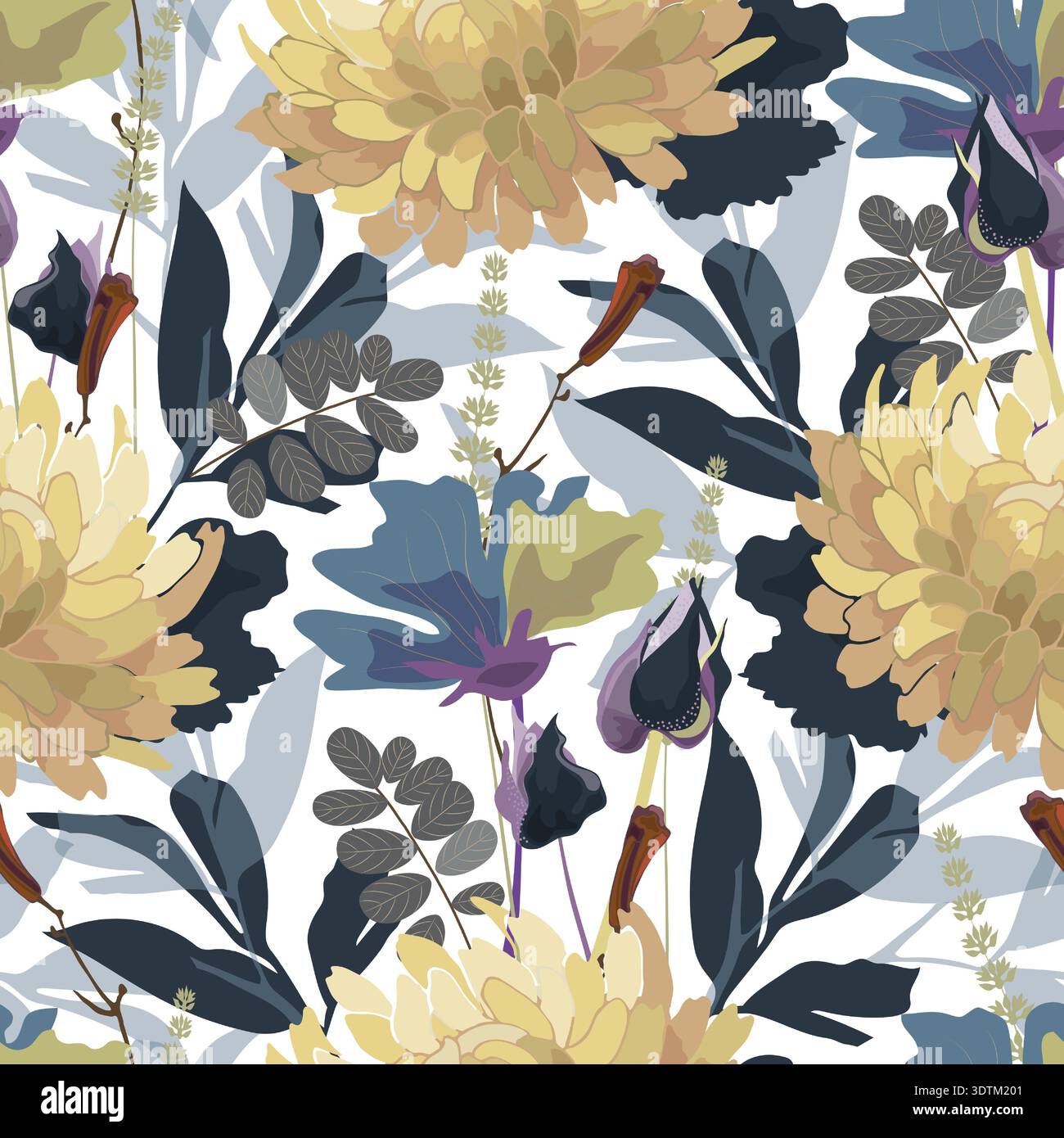 Vector floral seamless pattern with garden flowers Stock Vector