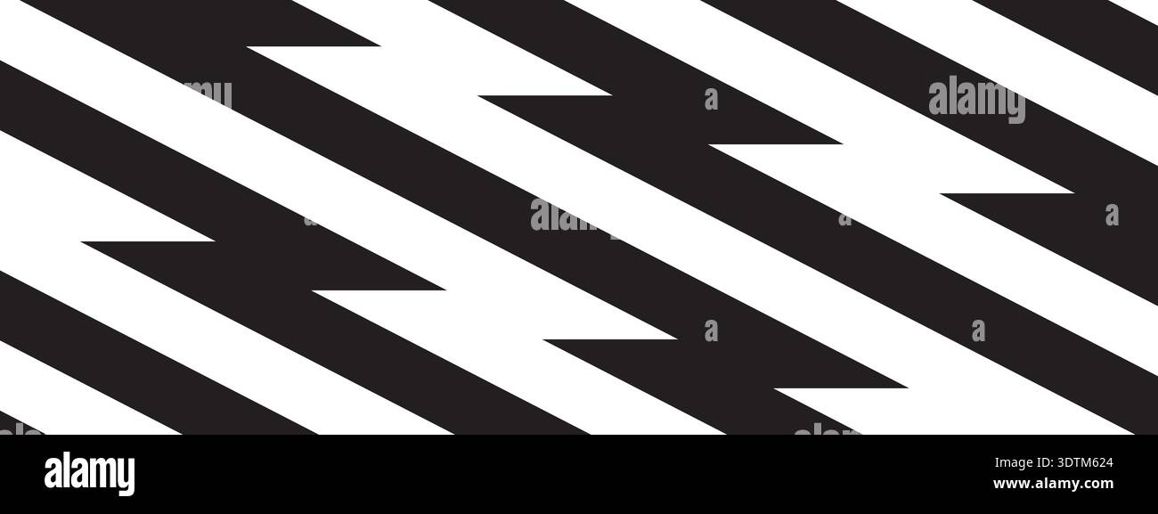 Repeating black and white zigzag lines wallpaper. Thunder bolt background. Electricity, flash light, jagged stripes pattern. Shock, speed or surprise Stock Vector