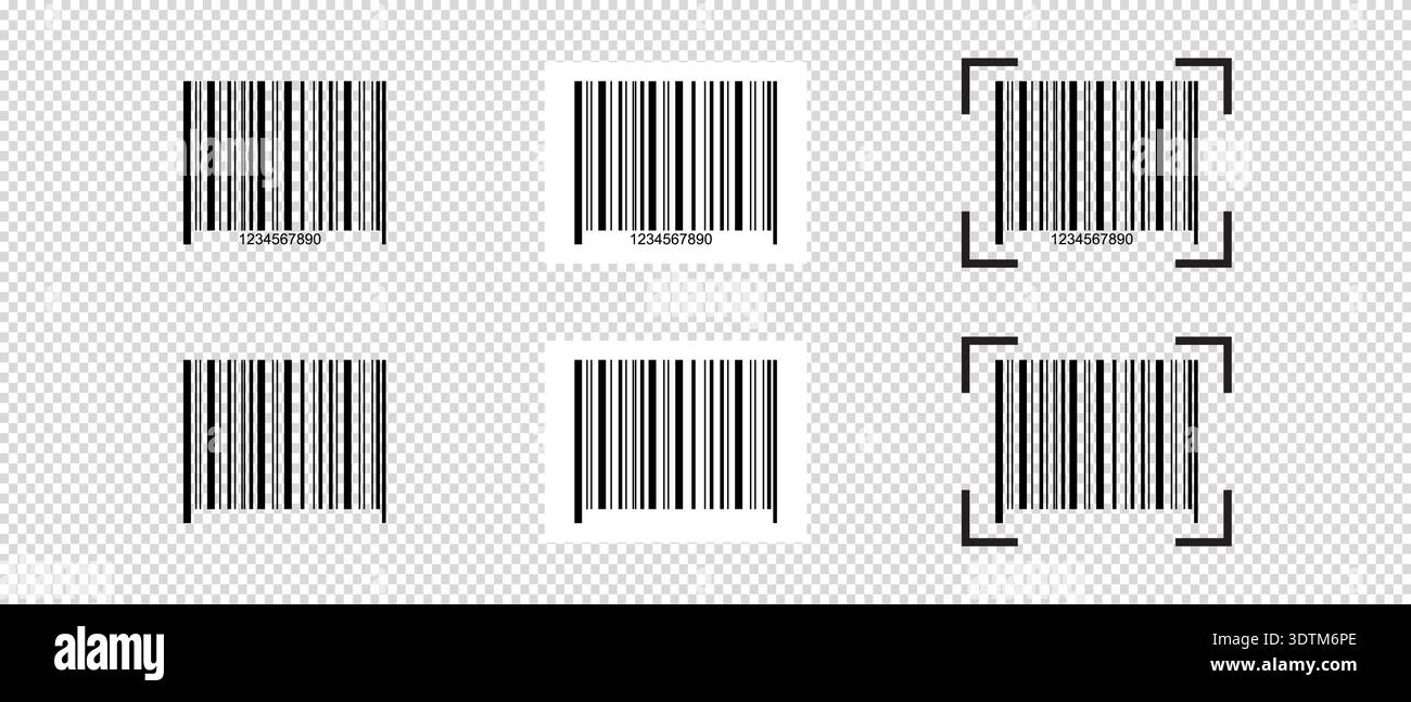 Set of empty barcode tags with scanner frames. Bar code labels isolated ...