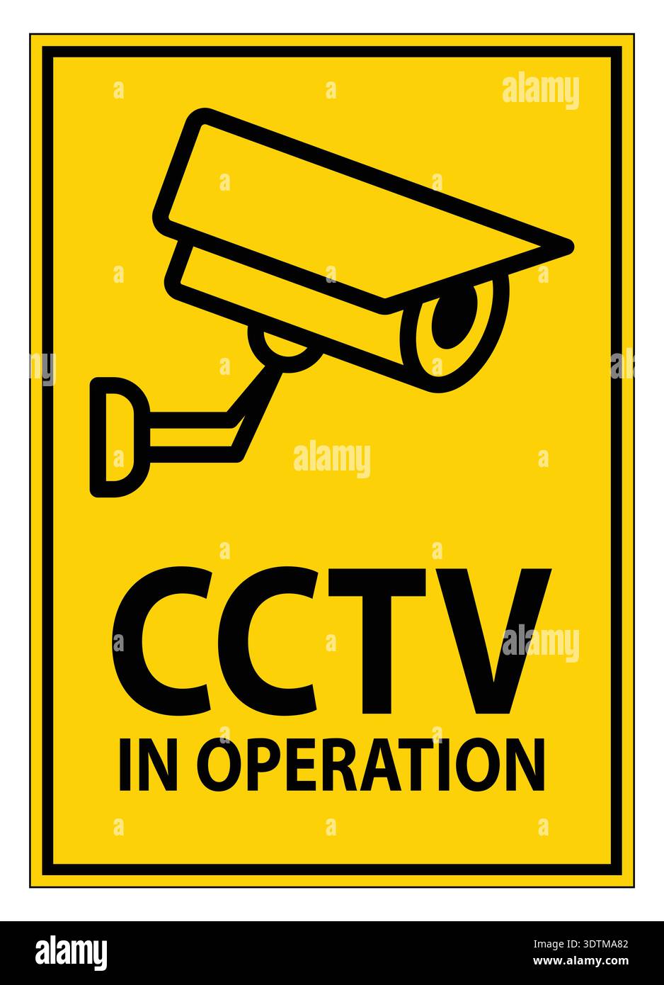 A striking yellow sign featuring a CCTV camera icon indicates ...