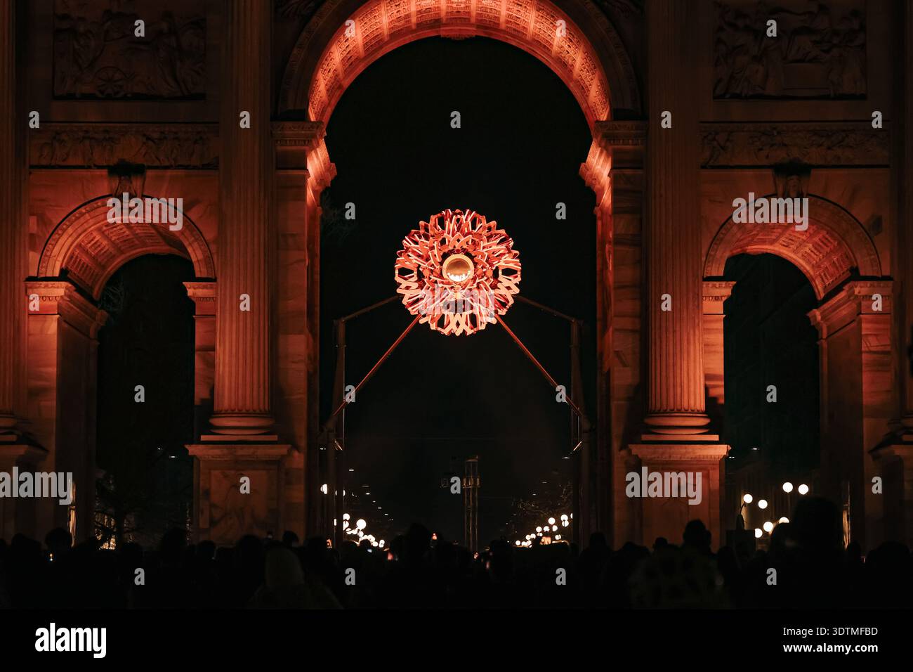 Milan, The final show of the Olympic cauldron at the Arco della Pace ...