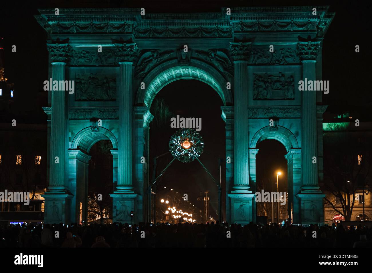 Milan, The final show of the Olympic cauldron at the Arco della Pace ...