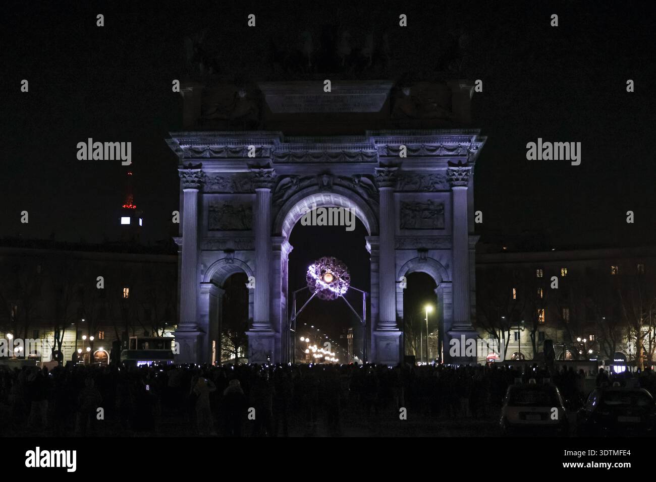Milan, The final show of the Olympic cauldron at the Arco della Pace ...