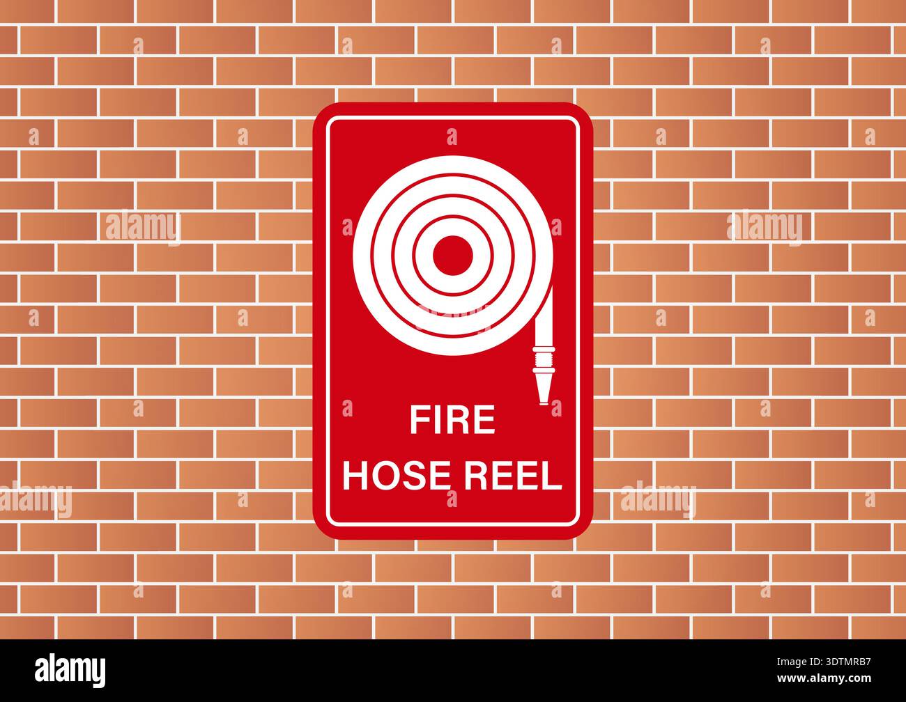 Fire Hose Reel Sign on Wall. Vector Illustration. Stock Vector