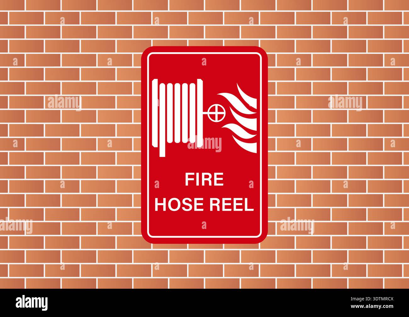 Fire Hose Reel Sign on Wall. Vector Illustration. Stock Vector