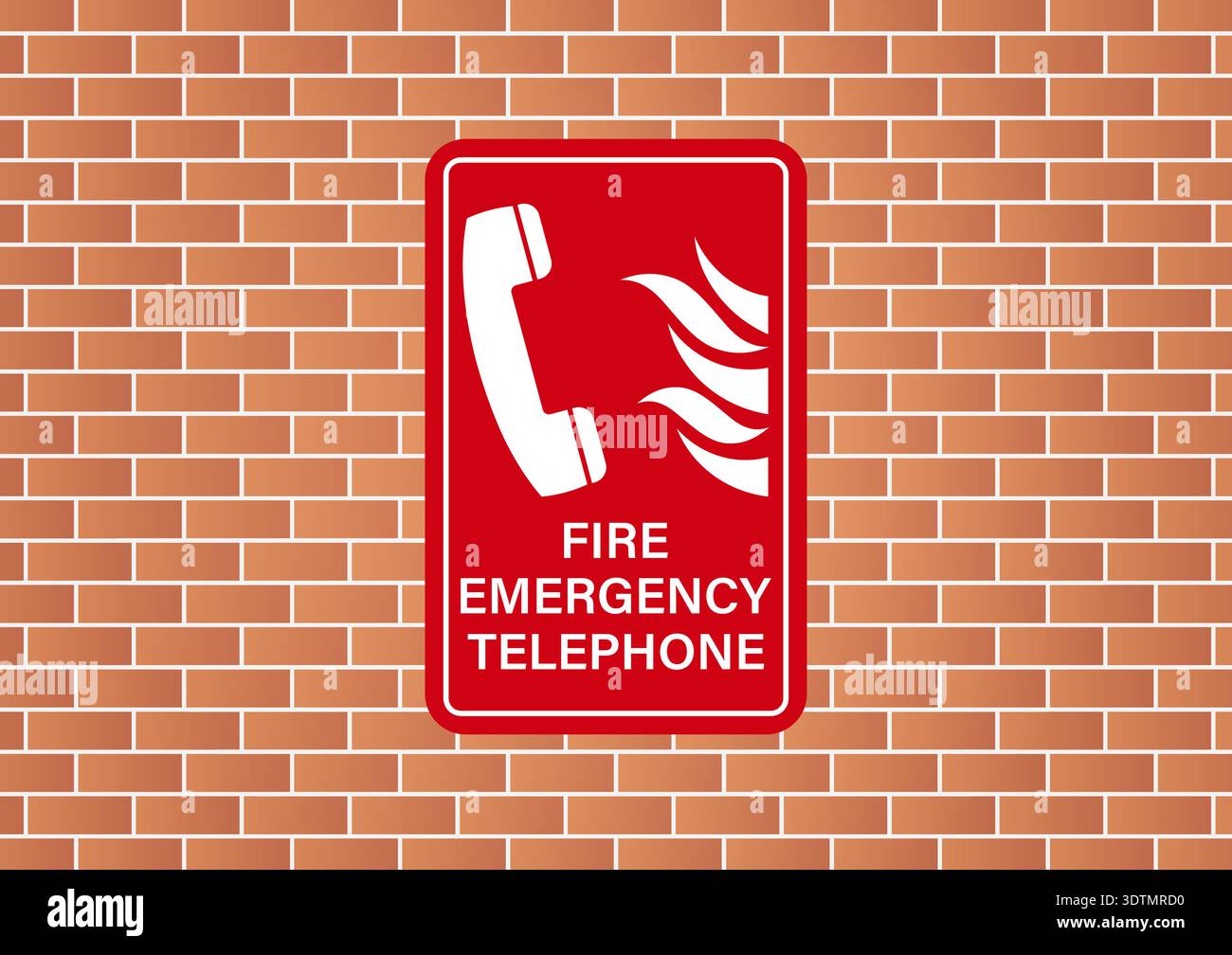 Fire Emergency Telephone Sign on Wall. Vector Illustration. Stock Vector