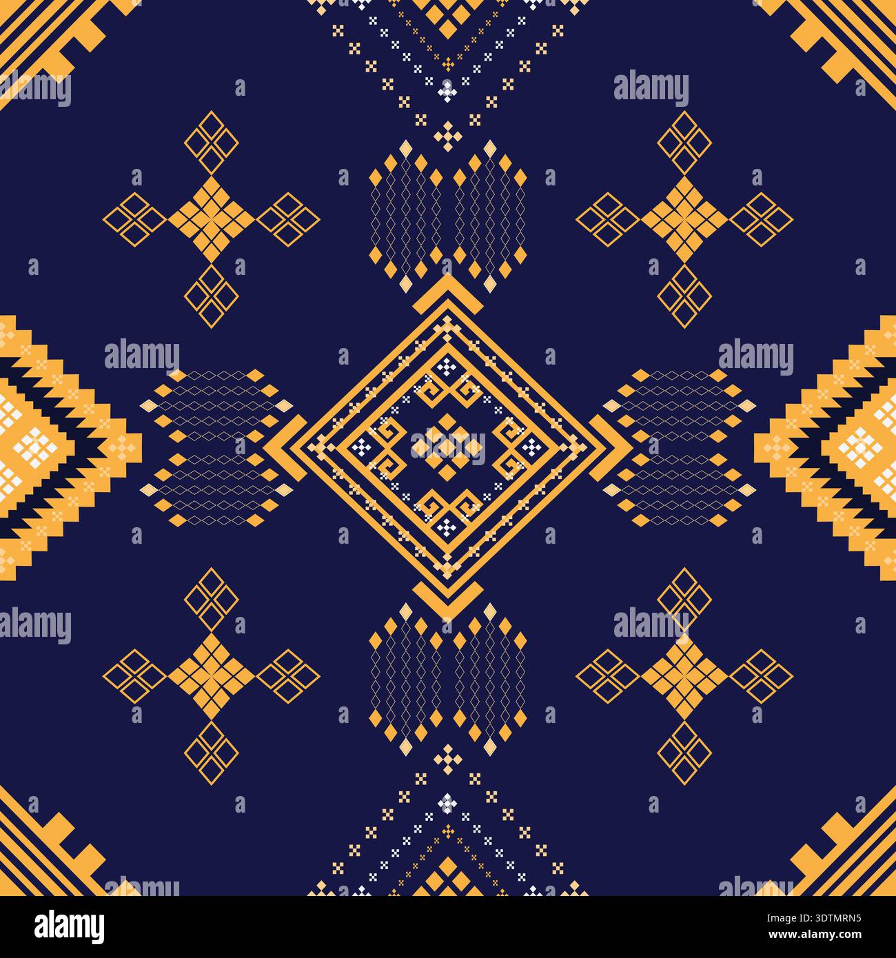 Traditional geometric pattern featuring golden diamond motifs and ...