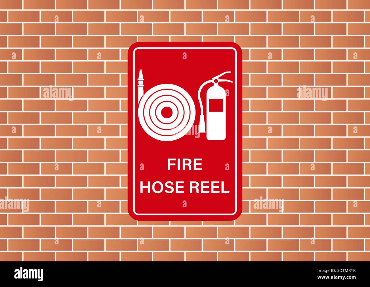 Fire Hose Reel Sign on Wall. Vector Illustration. Stock Vector