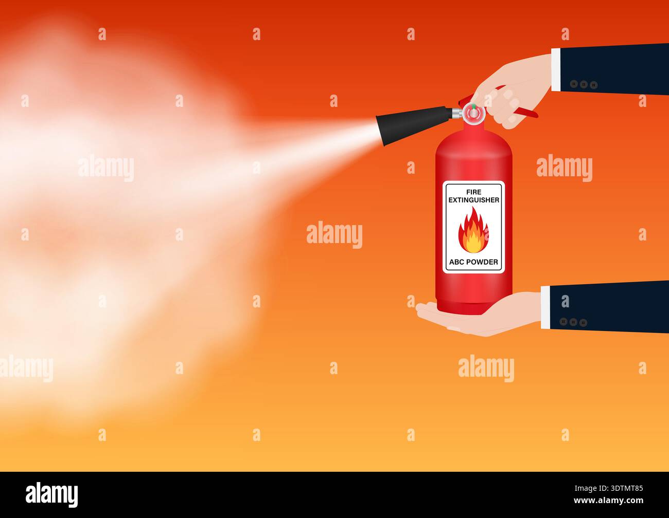 Hand using Fire Extinguisher. Vector Illustration. Stock Vector