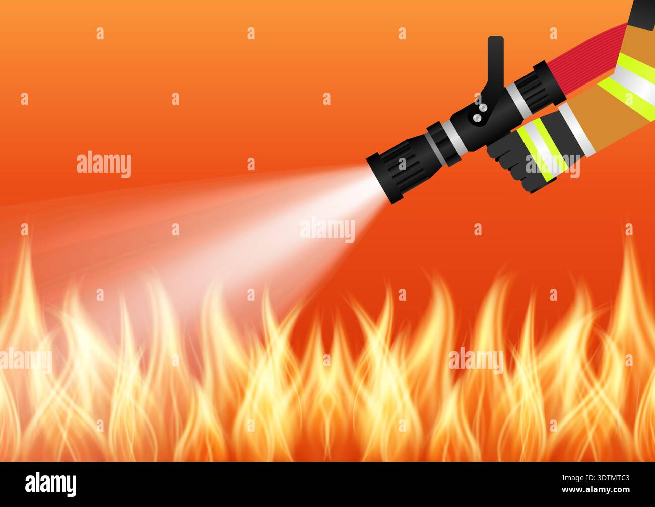Firefighter Spraying Water to Extinguish Fire. Vector Illustration ...