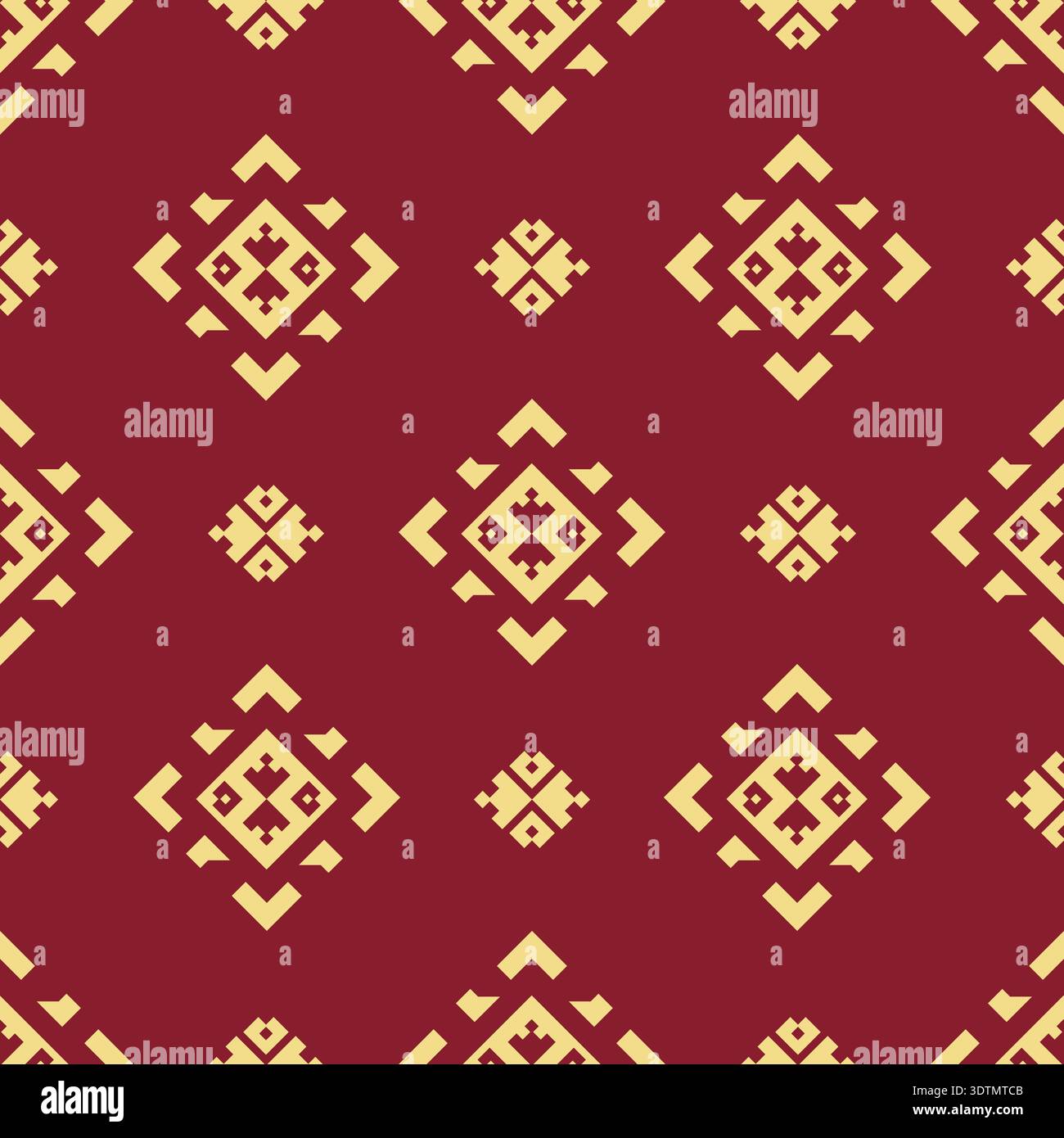 Elegant ethnic geometric ornament on a deep red background, Seamless ...