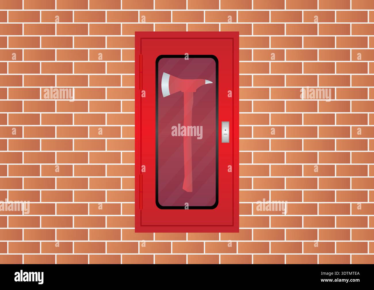 Fire Axe Box on Wall. Firefighter Axe. Vector Illustration. Stock Vector