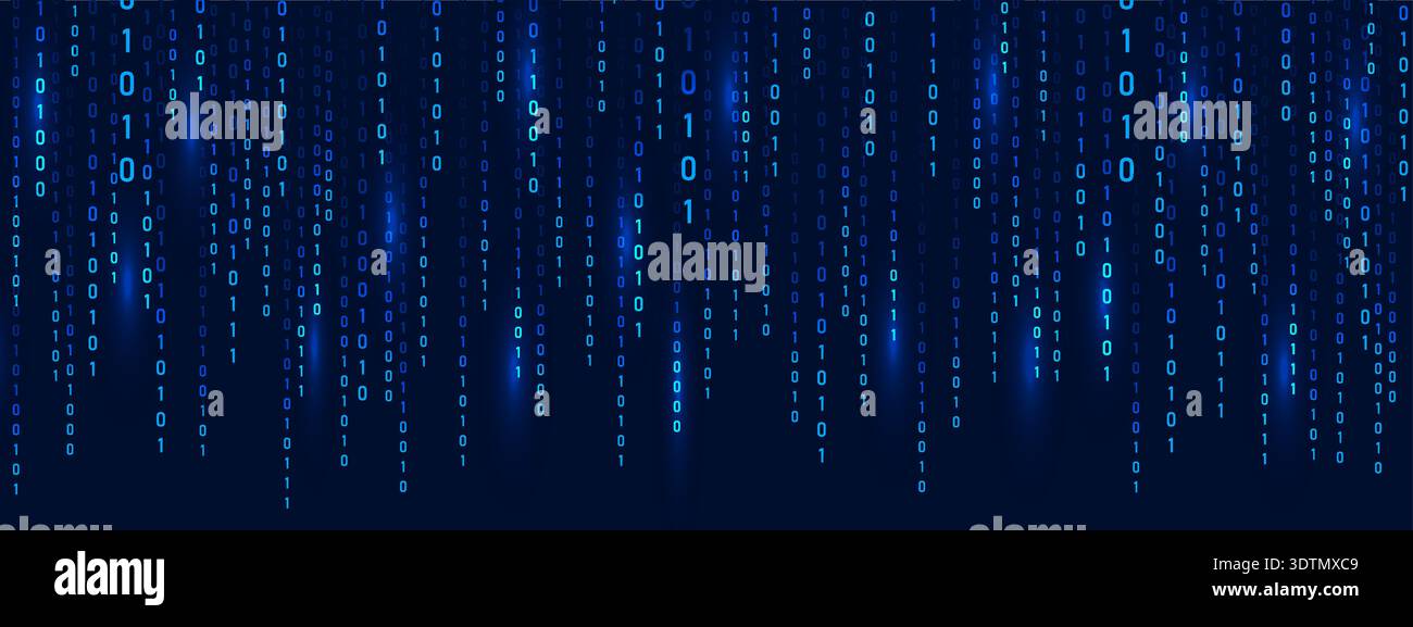 Binary code Rain with blue matrix. Abstract background. Technology or security. Cyber futuristic programming in cyberspace on screen and numbers with Stock Vector
