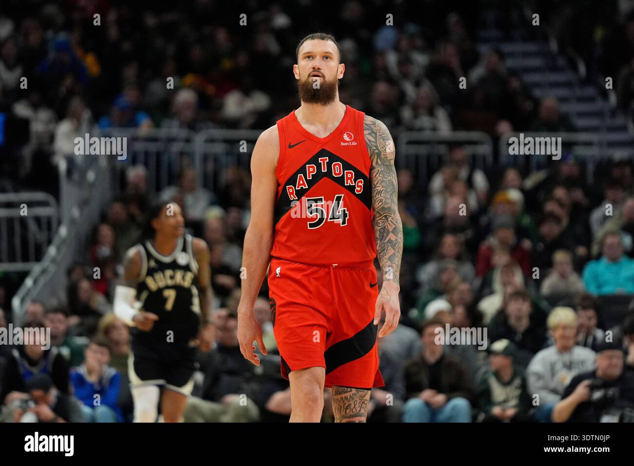 Toronto Raptors' Sandro Mamukelashvili looks on during an NBA ...