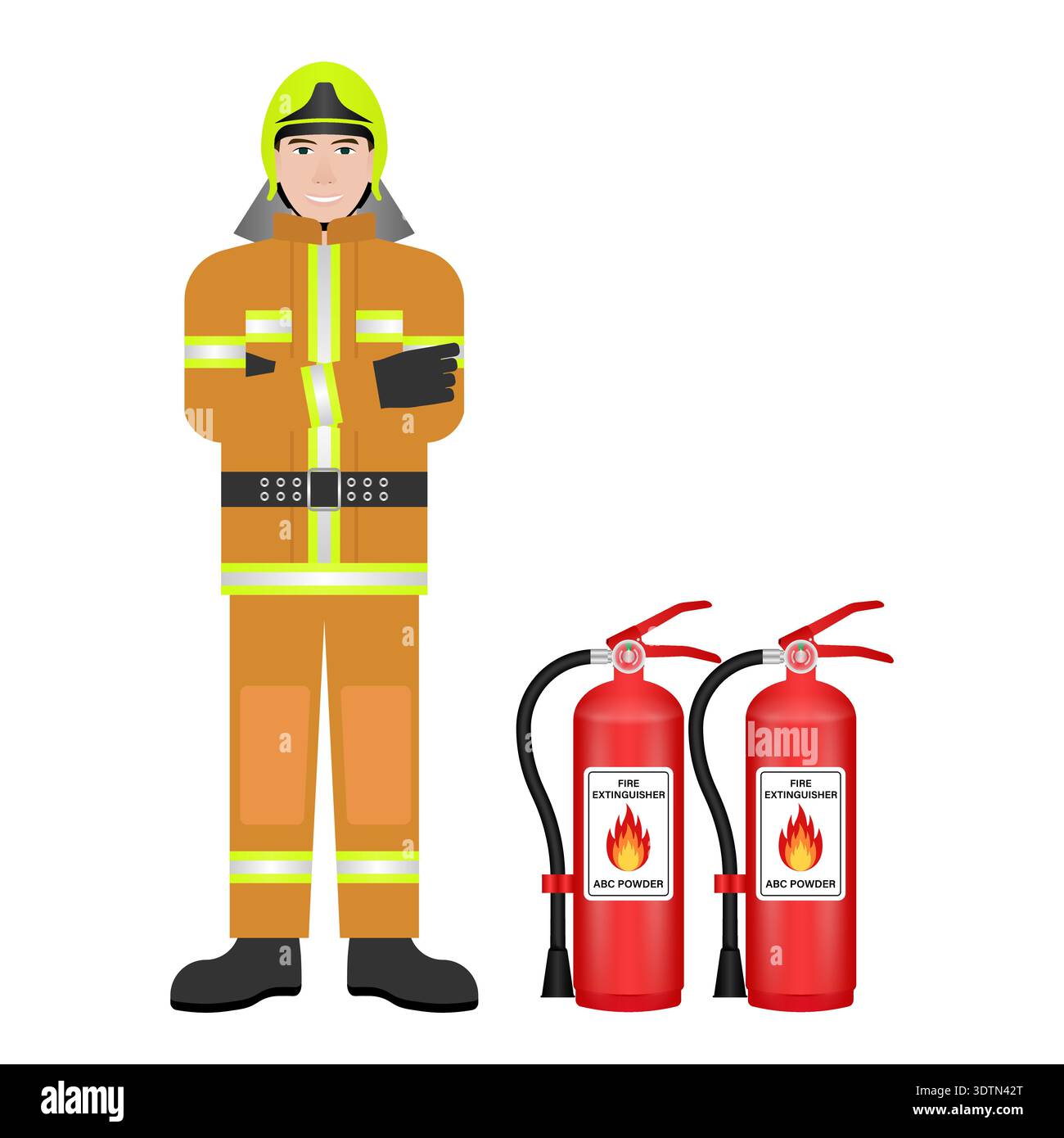 Firefighter with Fire Extinguisher. Vector Illustration Isolated on White Background. Stock Vector