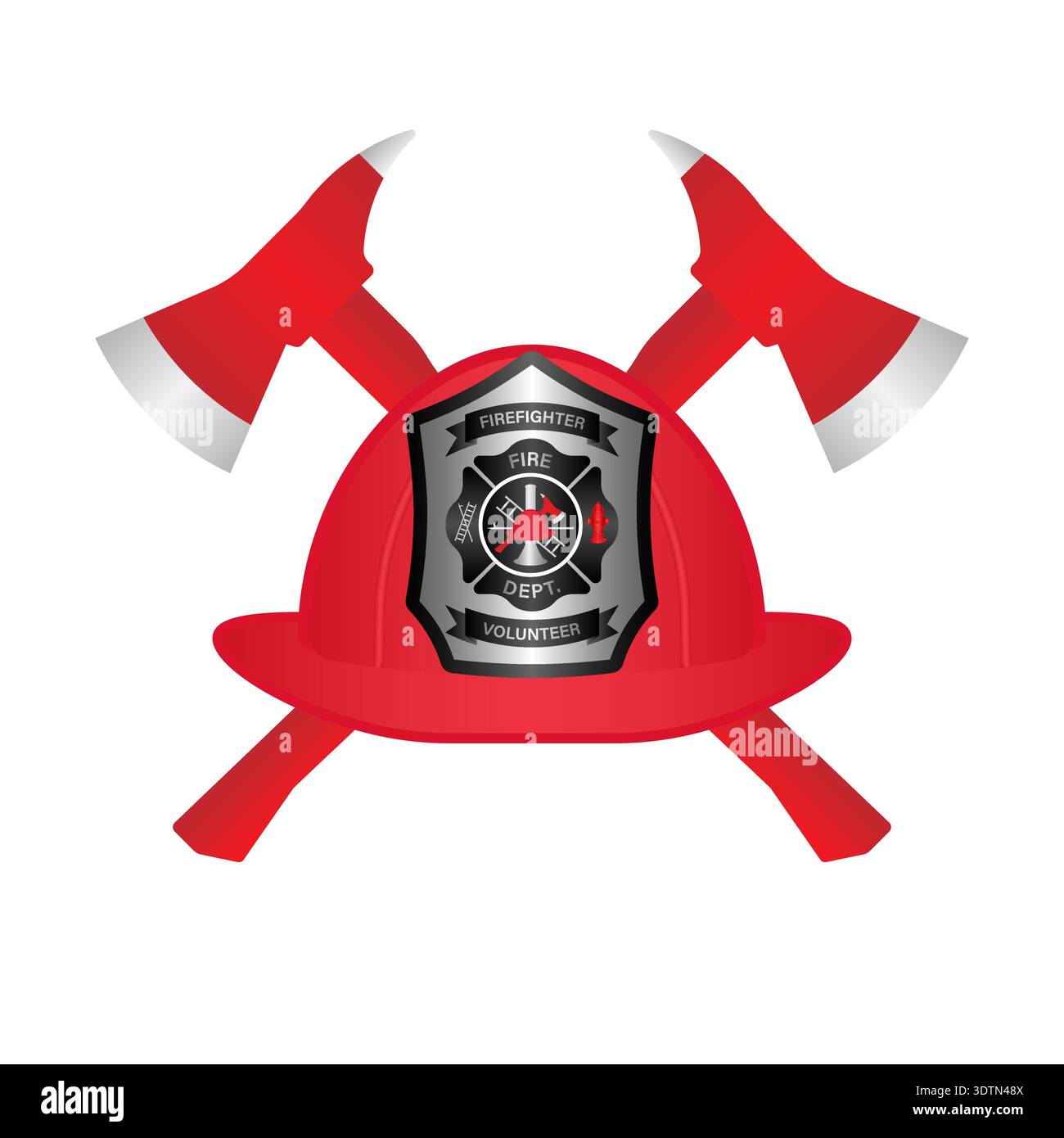 Firefighter Helmet with Fire Axe. Fireman Hat. Vector Illustration Isolated on White Background. Stock Vector