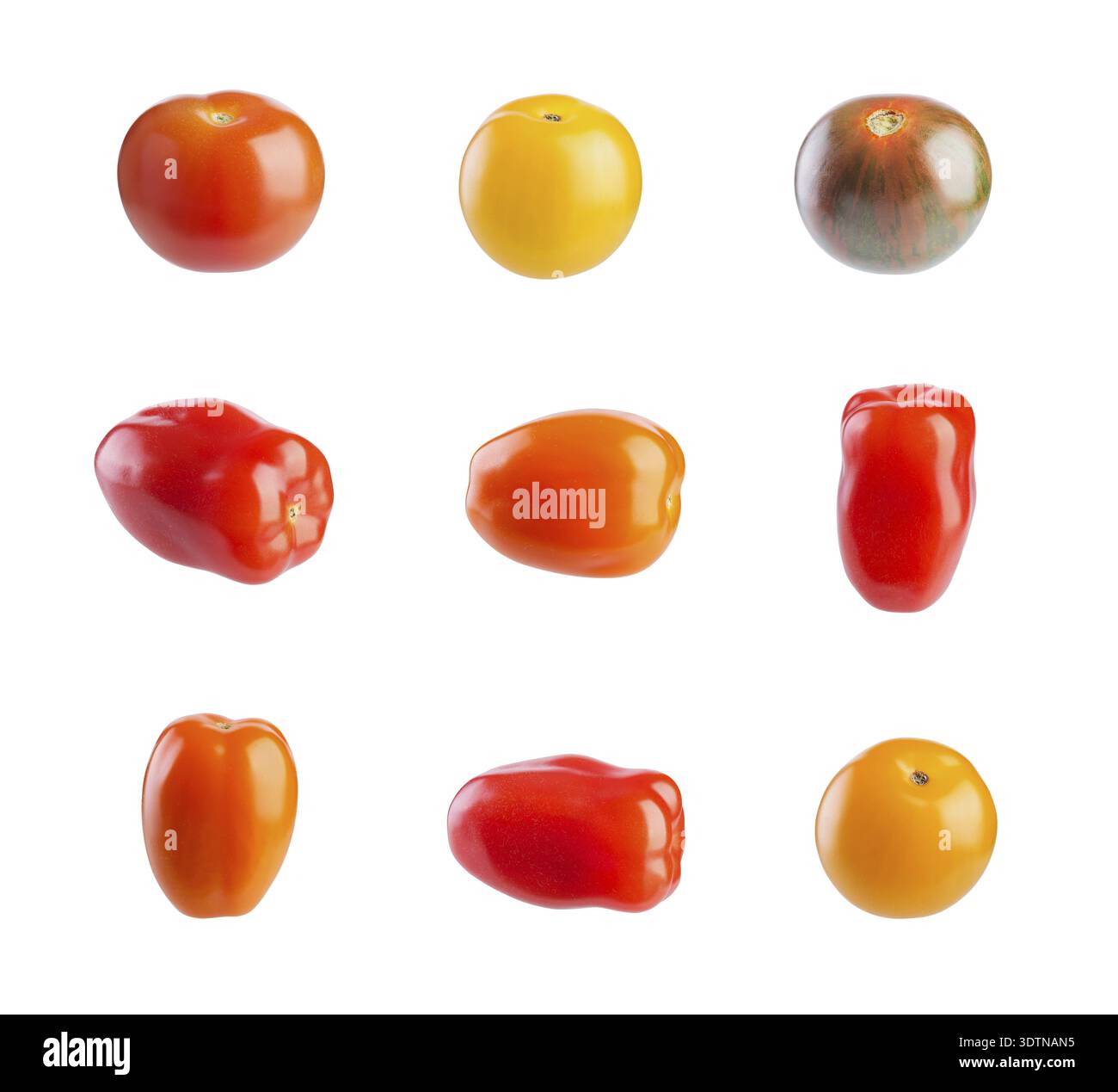 Multicolored cherry tomatoes isolated on white background Stock Photo