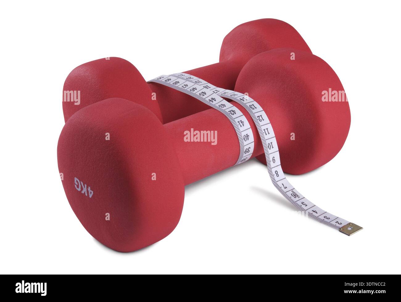 Two red plastic coated dumbells isolated on white background Stock Photo