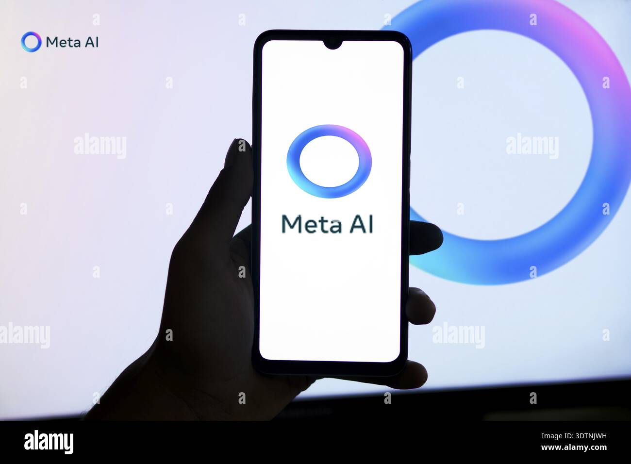 Meta AI logo on smartphone for Facebook Artificial Intelligence Stock Photo