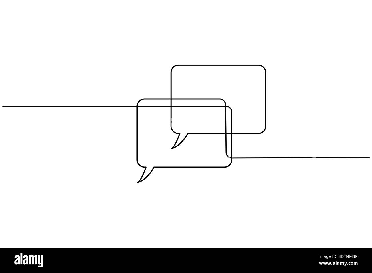 Continuous one line drawing two square speech bubbles Stock Vector