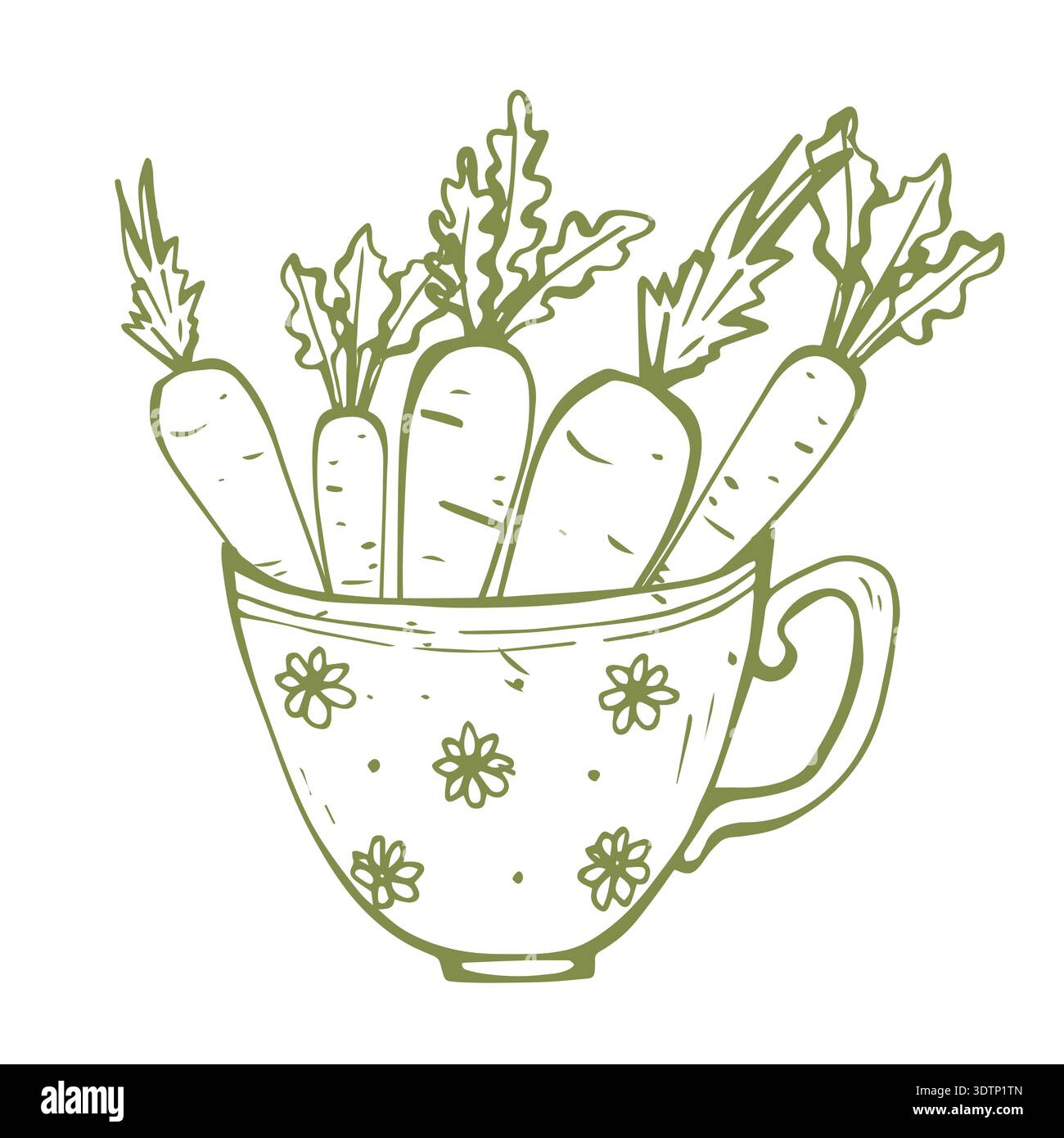 Whimsy carrot in vintage cup Stock Vector