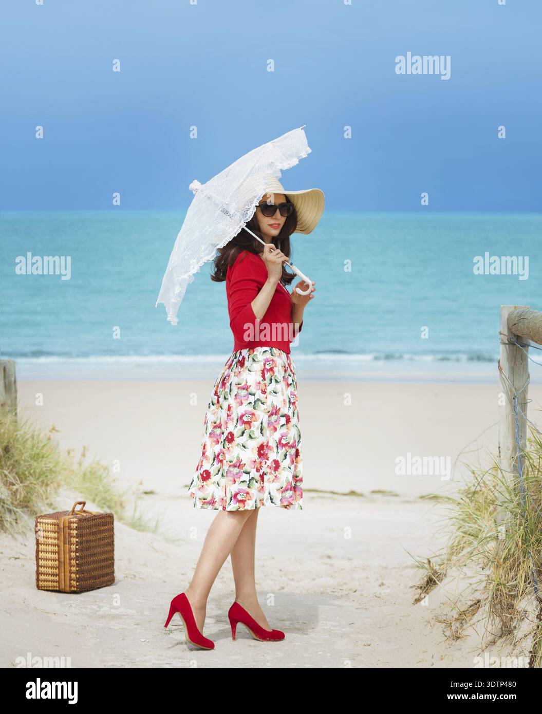 chinese dress ladies Lady in Red on the Beach  Paint by Numbers Home